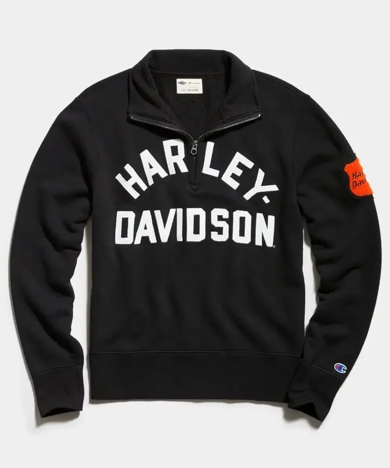 Studio front view of Mens Harley Davidson Quarter Zip Fleece Sweatshirt