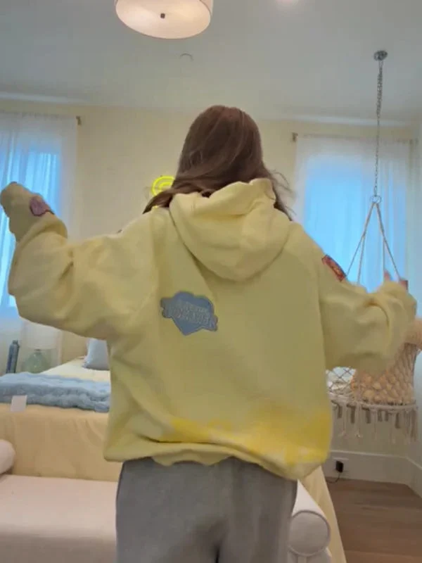 Back view of Womens Pastel Yellow Sincerely Yours Oversized Fleece Hoodie