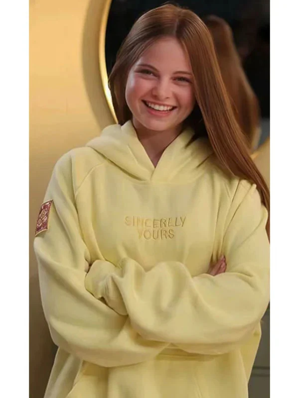Studio front view of Womens Pastel Yellow Sincerely Yours Oversized Fleece Hoodie