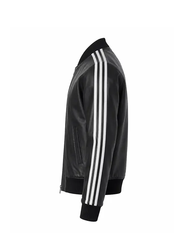 David Beckham World Cup 2026 Leather Track Jacket side angle highlighting white sleeve stripes