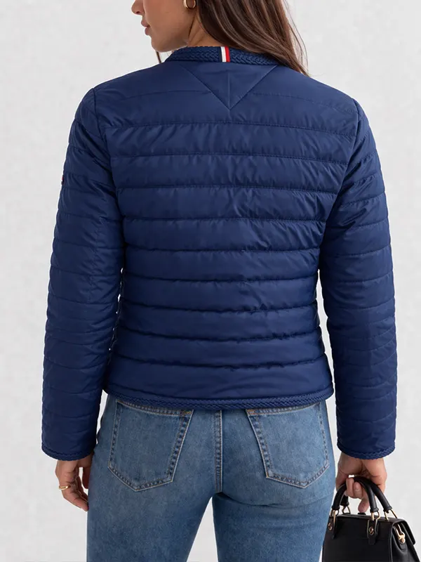 Women's Blue Quilted Straight Jacket - Image 2