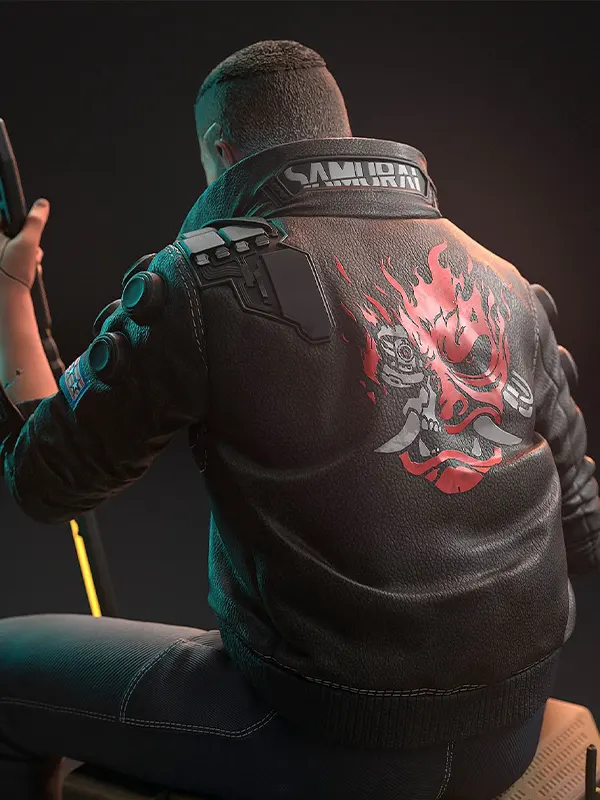 Cyberpunk 2077 Samurai Brown Leather Bomber Jacket - Image 3