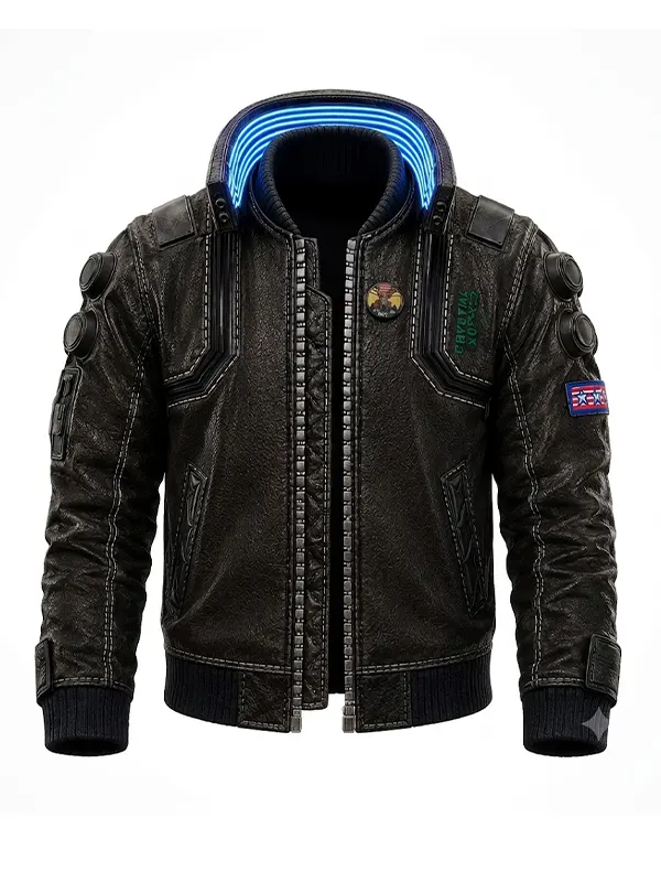 Cyberpunk 2077 Samurai Brown Leather Bomber Jacket - Image 4