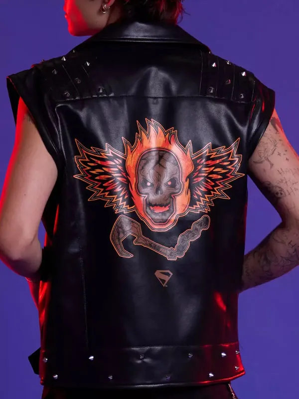 DC Comics Lobo Flaming Skull Black Leather Vest Recreation - Image 2