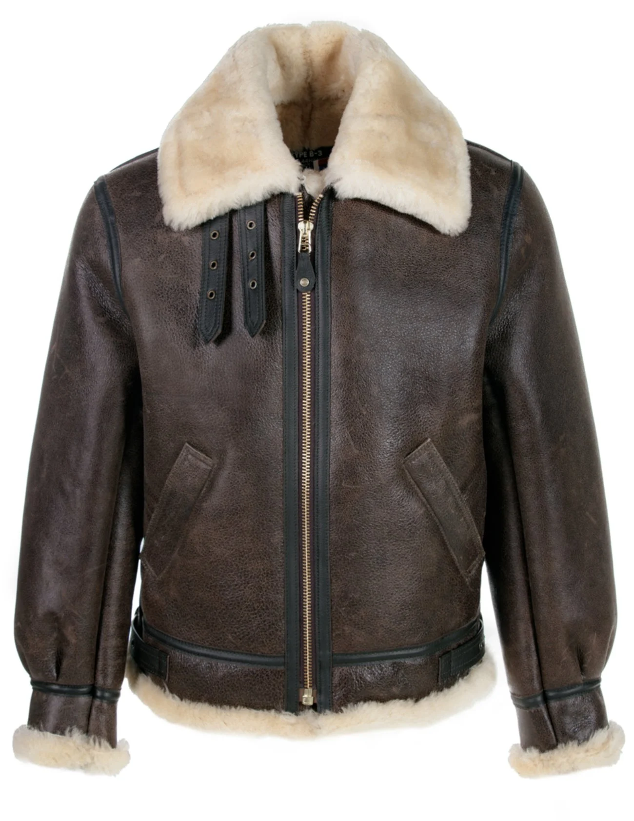 Studio cutout front view of Mens Dark Brown B3 Shearling Leather Aviator Jacket