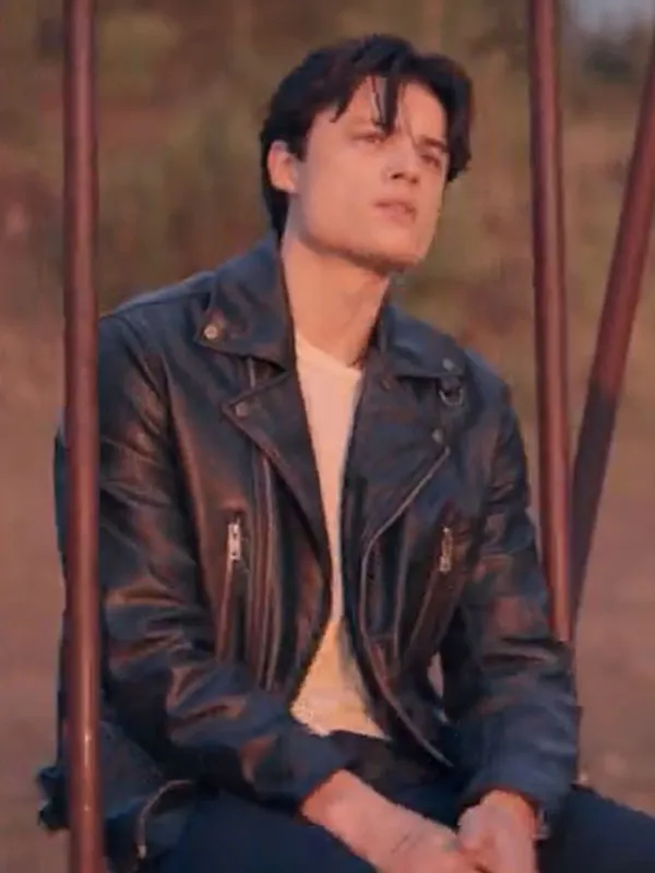 Front view of Daniel Vegas wearing the black leather biker jacket featuring an asymmetric zipper and lapel collar. Daniel Vegas Your Heart Will Be Broken Leather Jacket