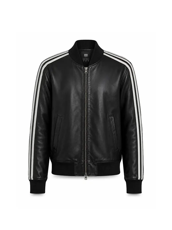 David Beckham World Cup 2026 Leather Track Jacket front view featuring zip closure and rib collar