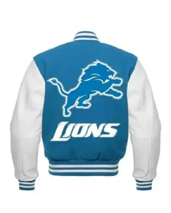 Detroit Lions Honolulu Blue and White Varsity Jacket - Image 2
