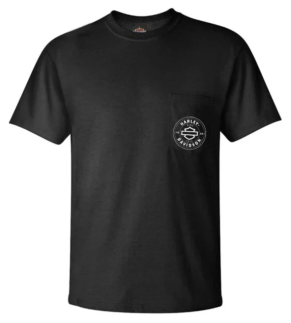 Studio front view of Mens Harley Davidson Wisconsin Pocket T Shirt