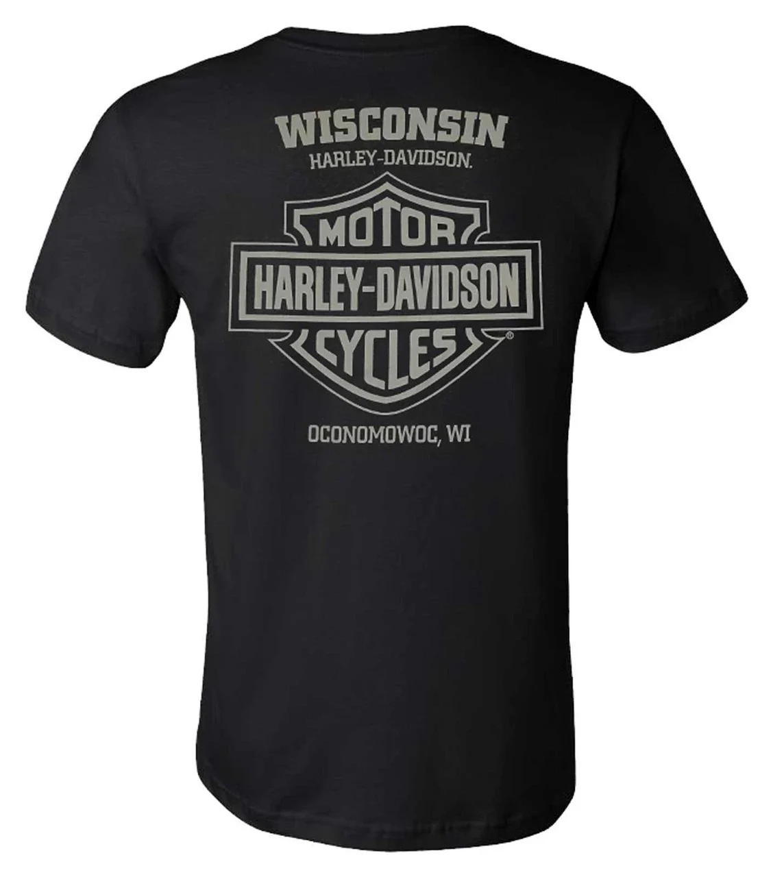 Studio back view of Mens Harley Davidson Wisconsin Pocket T Shirt