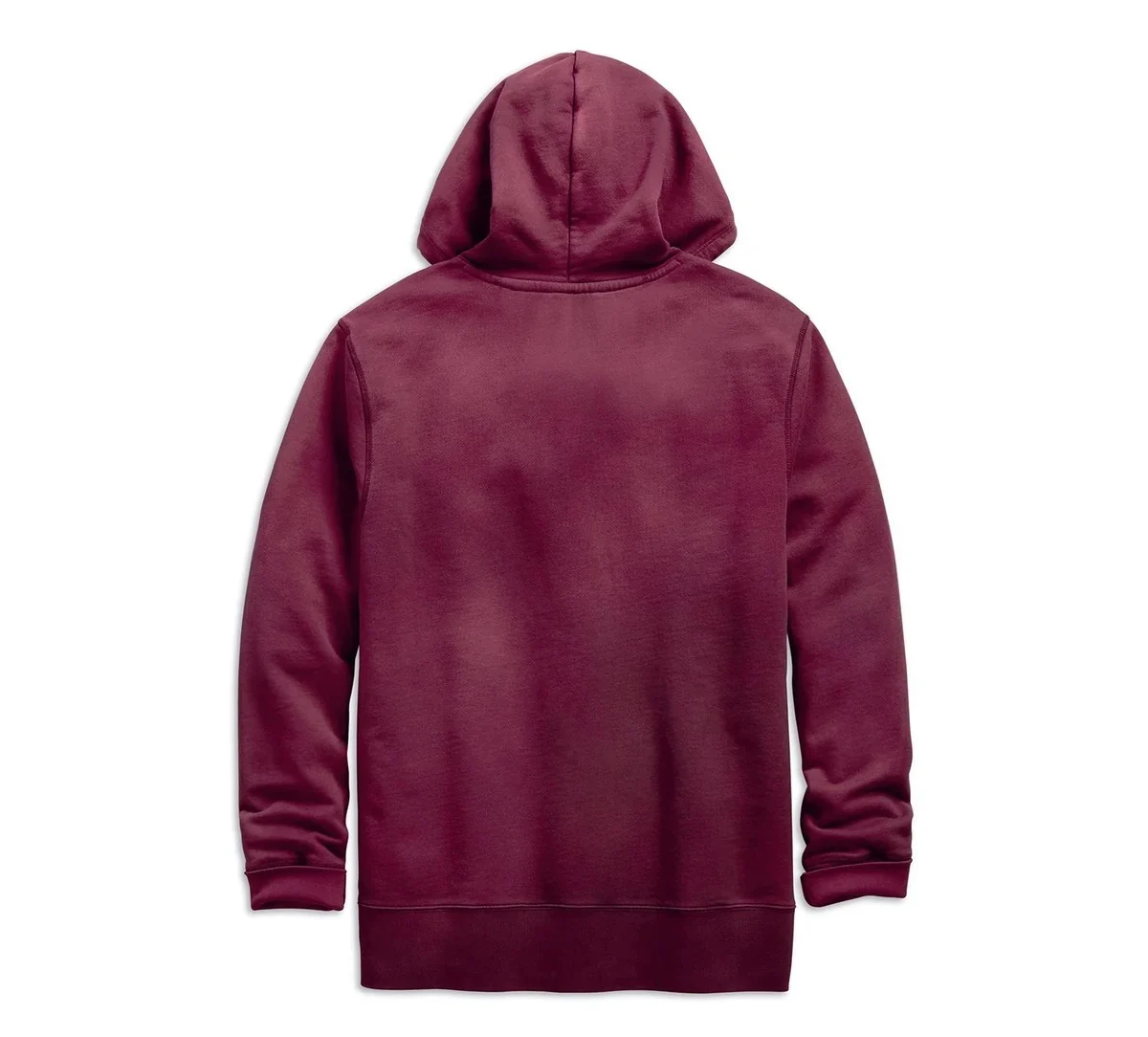 Studio back view of Mens Harley Davidson Burgundy Applique Pullover Hoodie