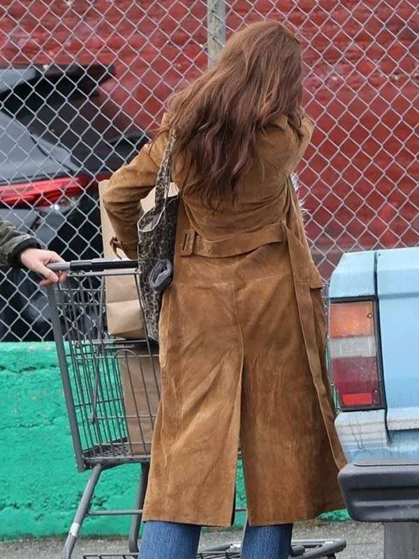 Here Comes The Flood Daisy Edgar Jones Brown Suede Leather Coat