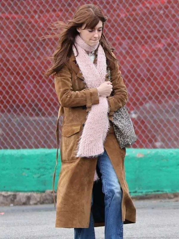 Here Comes The Flood Daisy Edgar Jones Brown Suede Leather Coat