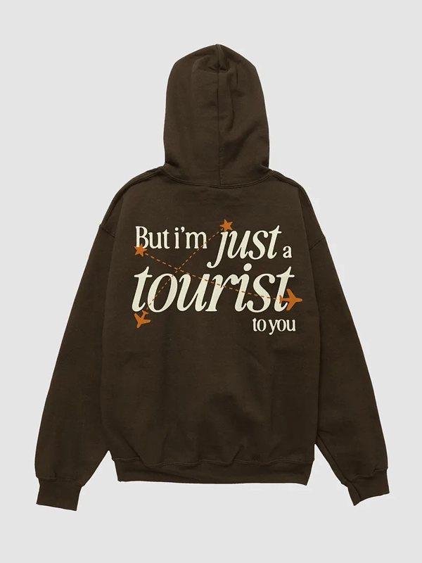 Homesick But Im Just A Tourist To You Hoodie back view showing flight path typography
