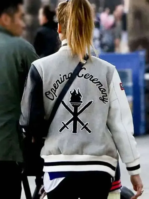 Jessica Alba Opening Ceremony OC Grey Varsity Jacket - Image 2