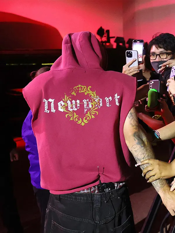 Justin Bieber Newport Sleeveless Cut-Off Hoodie - Washed Red - Image 2