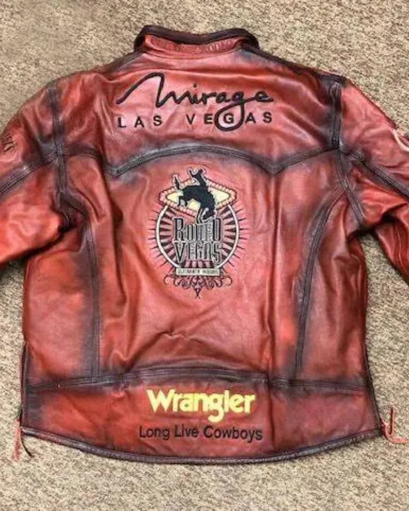 Las Vegas Rodeo Mirage Distressed Brown Vintage Leather Jacket - Image 2