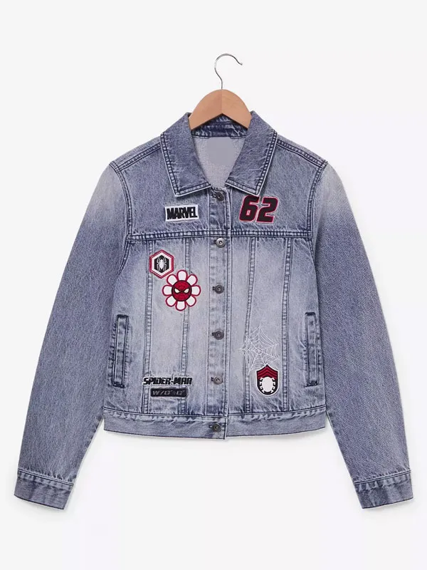 Spider-Man Brand New Day Spider-Man blue denim jacket front view with custom patches
