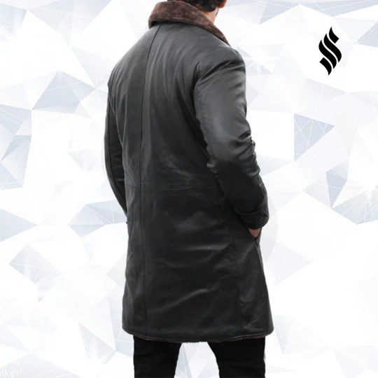 Men's Chandler Shearling Aviator Black Leather Coat - Image 2