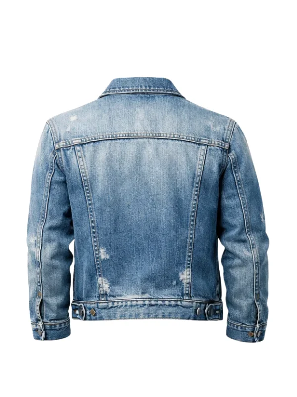 Mens Vintage Blue Distressed Trucker Denim Jacket - Image 2