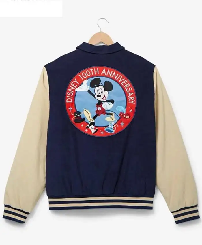 Mickey Mouse Disney 100 Years of Wonder Navy Varsity Jacket - Image 2