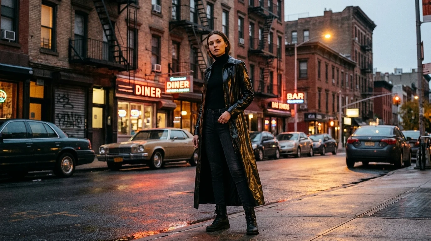 Women's Matrix Style Open Front Long Leather Duster Coat