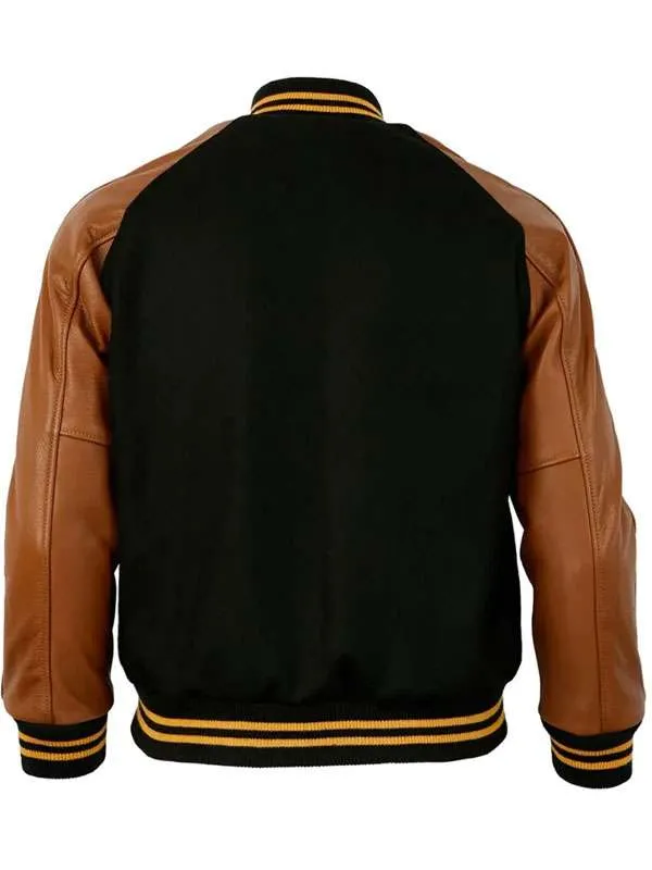 Pittsburgh Steelers Vintage Black & Brown Leather Varsity Jacket - Image 2