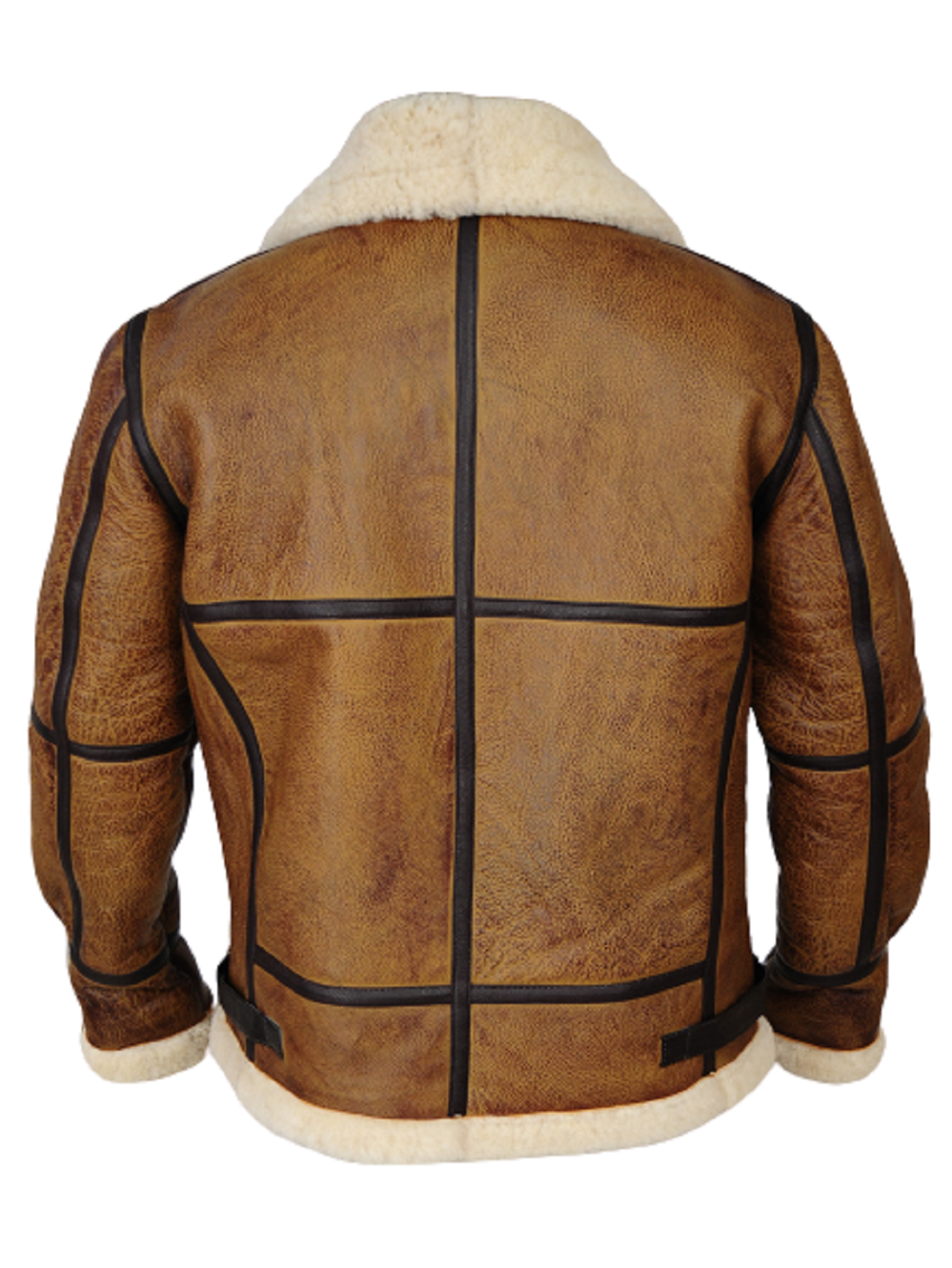 Studio cutout back view of Mens Distressed Tan B3 Shearling Leather Aviator Jacket
