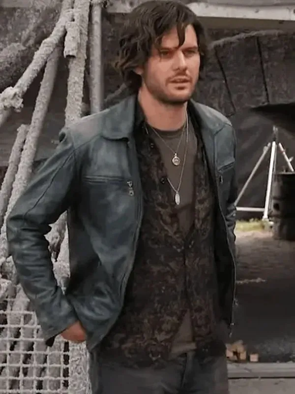 Front view of Jeremy Irvine wearing the distressed charcoal leather jacket as James Sunderland in Return to Silent Hill. Return to Silent Hill James Sunderland Leather Jacket