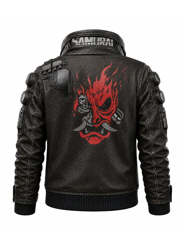 Cyberpunk 2077 Samurai Brown Leather Bomber Jacket - Image 5
