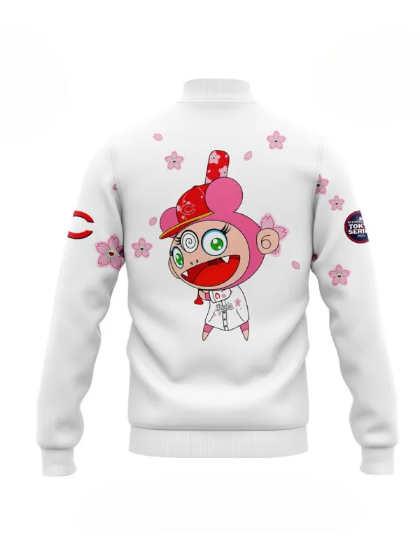 MLB Tokyo Series 2025 Cincinnati Reds White Varsity Jacket - Image 2