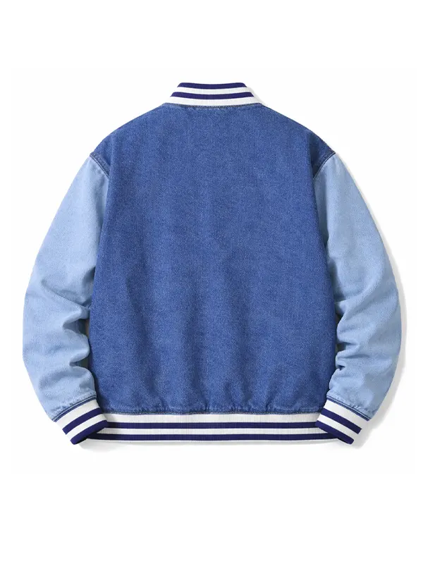 Starter Two-Tone Colorblock Denim Varsity Bomber Jacket - Image 2
