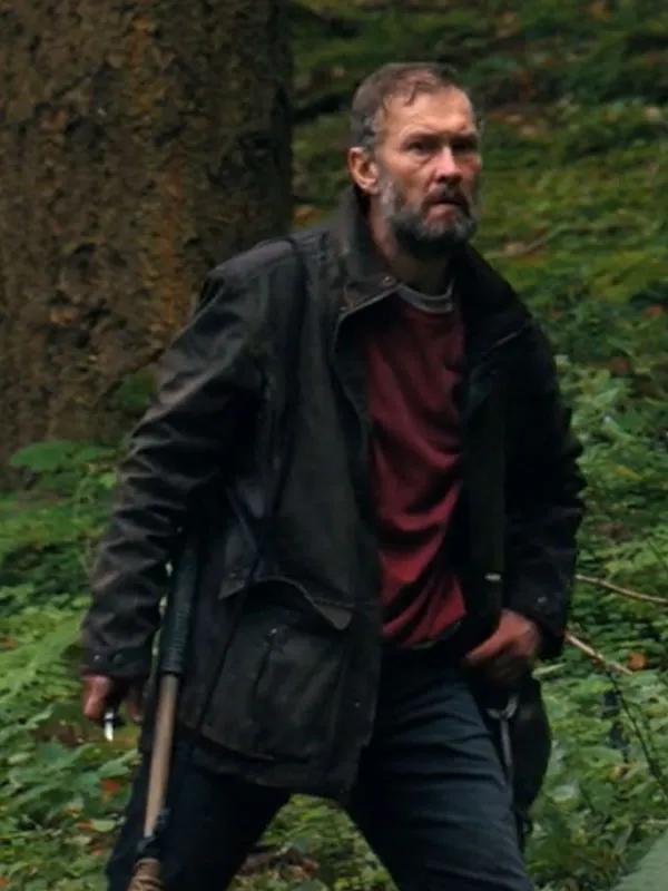 Front view of the grey cotton field jacket worn by Gordon Alexander as Jonno in The Bone Temple. The Bone Temple Gordon Alexander Grey Cotton Jacket