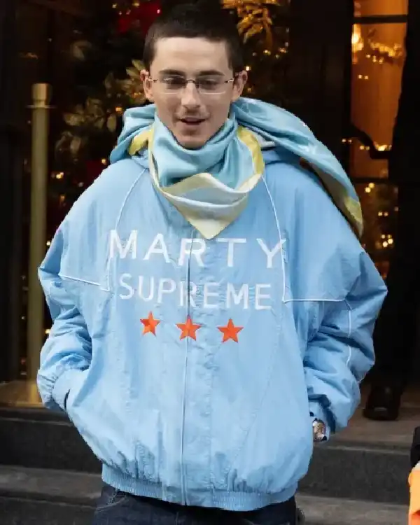 Timothée Chalamet Marty Supreme Light Blue Jacket - Image 2
