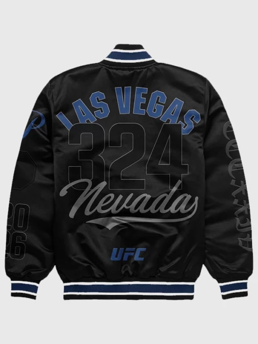 UFC 324 Las Vegas Black Satin Varsity Bomber Jacket - Image 2