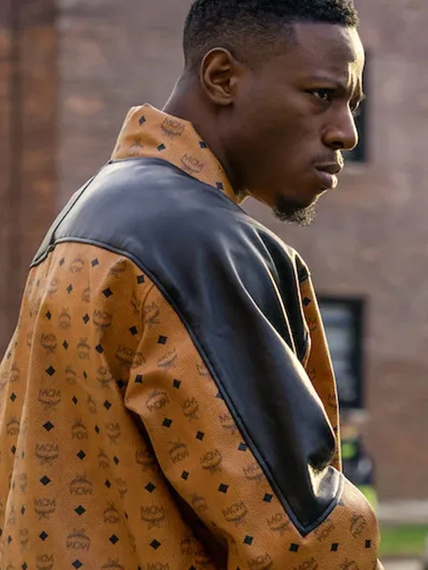 Power Book III Raising Kanan Unique Tan Monogram Leather Bomber Jacket - Image 2