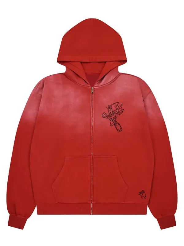 Video Game Sonic the Hedgehog Chaos Control Faded Red Wash Hooded Jacket
