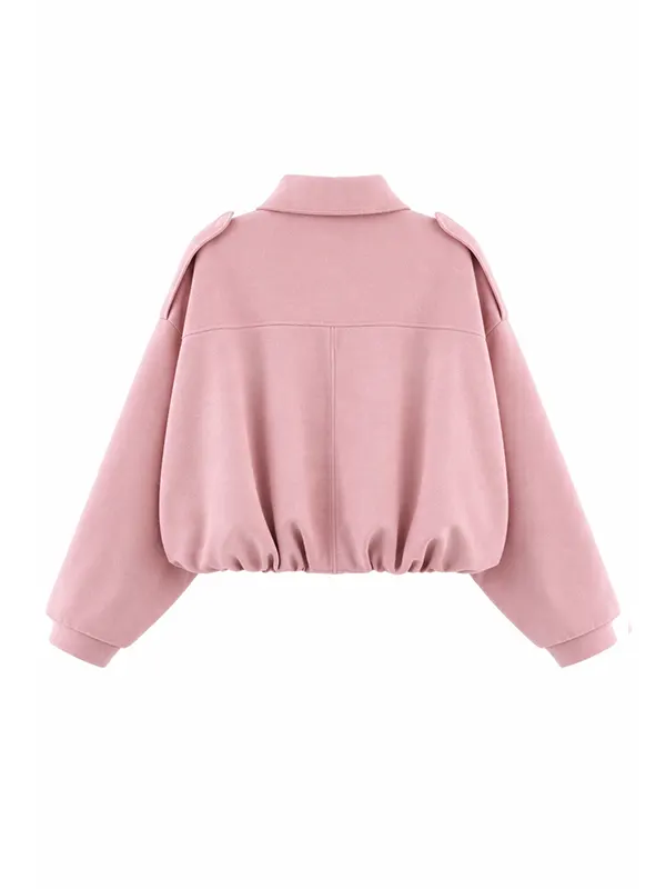 Women's Soft Pink Cropped Faux Suede Bomber Jacket - Image 2