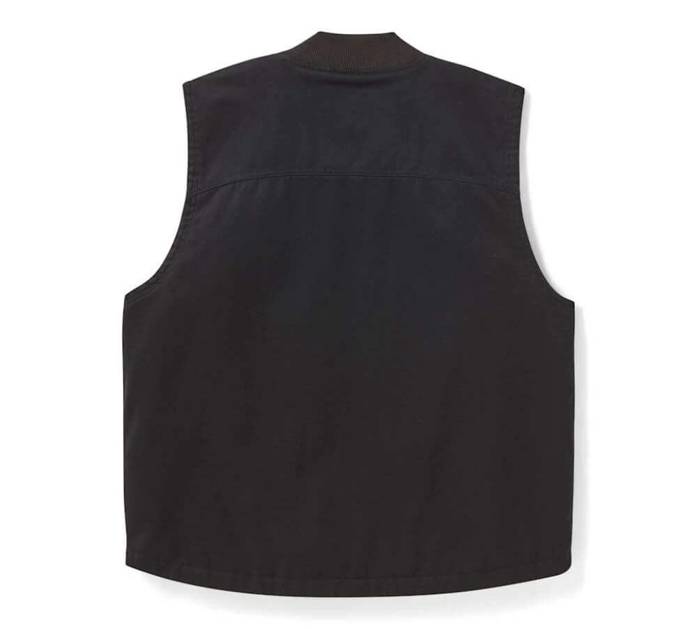 Studio back view of Mens Dickies Harley Davidson Black Canvas Work Vest