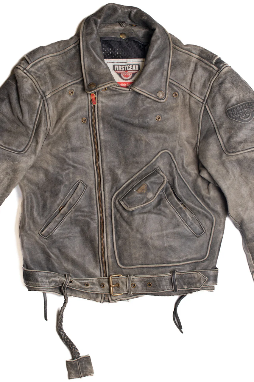 Vintage Distressed Grey Leather Motorcycle Jacket