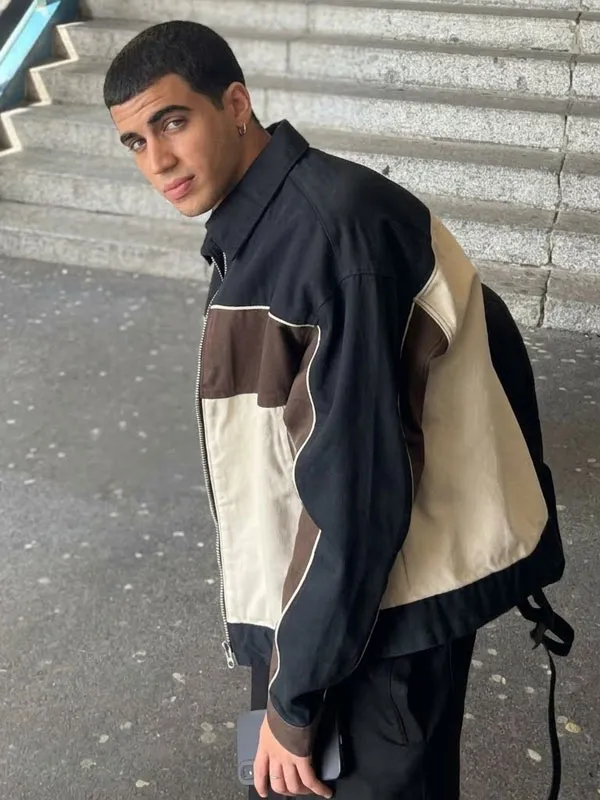 Male model wearing Boulevard Brian Vilche Colorblock Jacket outdoors.Boulevard Brian Vilche Colorblock Jacket