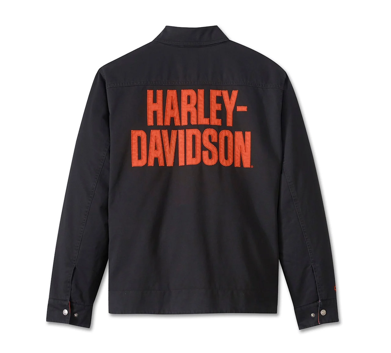 Studio back view of Mens Harley Davidson Black Canvas Mechanic Jacket