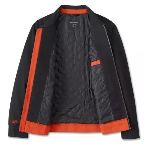 Studio interior view of Mens Harley Davidson Black Canvas Mechanic Jacket