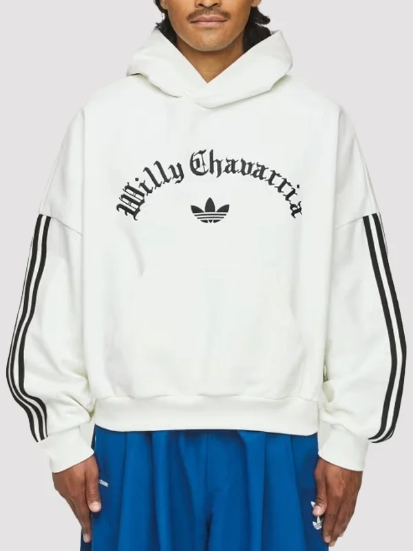 Flat lay view of Mens Adidas x Willy Chavarria Oversized Off White Hoodie