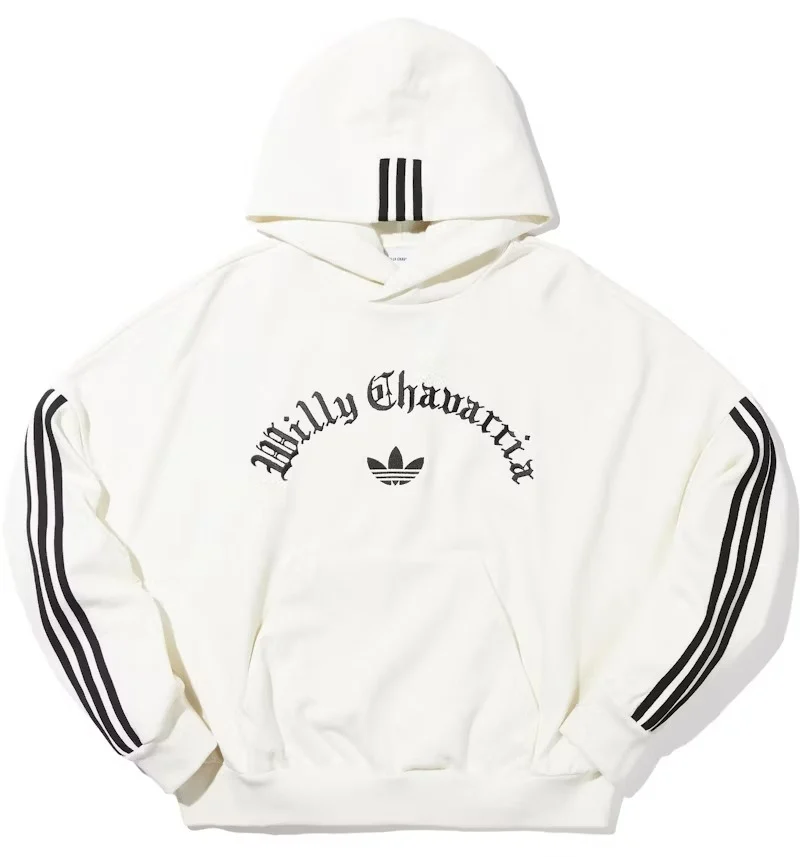 Studio front view of Mens Adidas x Willy Chavarria Oversized Off White Hoodie