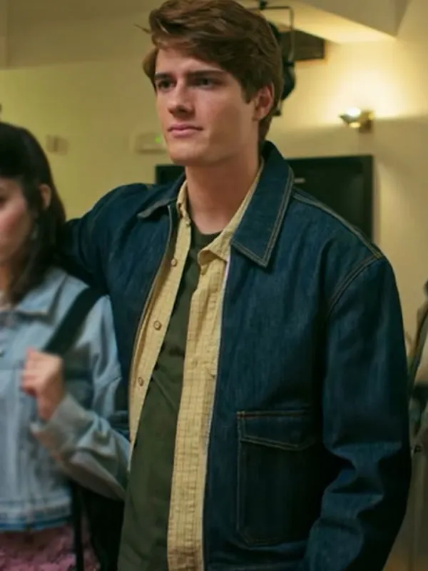 Male model wearing Boulevard Ainara Biel Anton Denim Jacket over a yellow shirt. Boulevard Ainara Biel Anton Denim Jacket