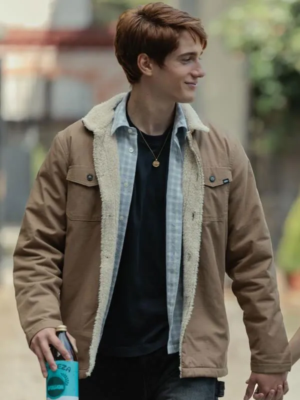 Male model wearing Boulevard Ainara Biel Anton Cotton Shearling Jacket. Boulevard Ainara Biel Anton Cotton Shearling Jacket