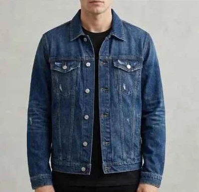 Men's blue denim jacket with button closure