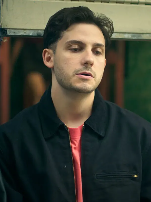 Male model wearing Boulevard Christian Checa Black Cotton Jacket over coral shirt. Boulevard Christian Checa Black Cotton Jacket