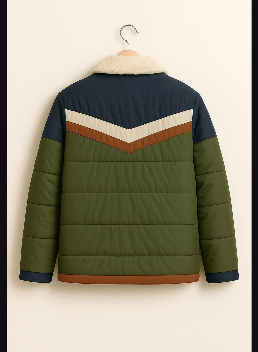 men's green colorblock jacket back view chevron stripe